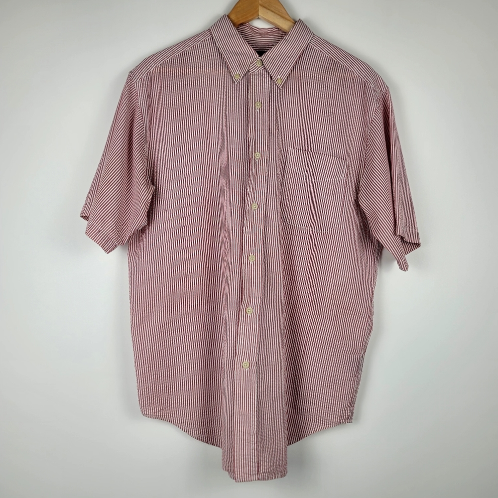 Route 66 Original Clothing Pink and white vertical stripes short sleeve button
